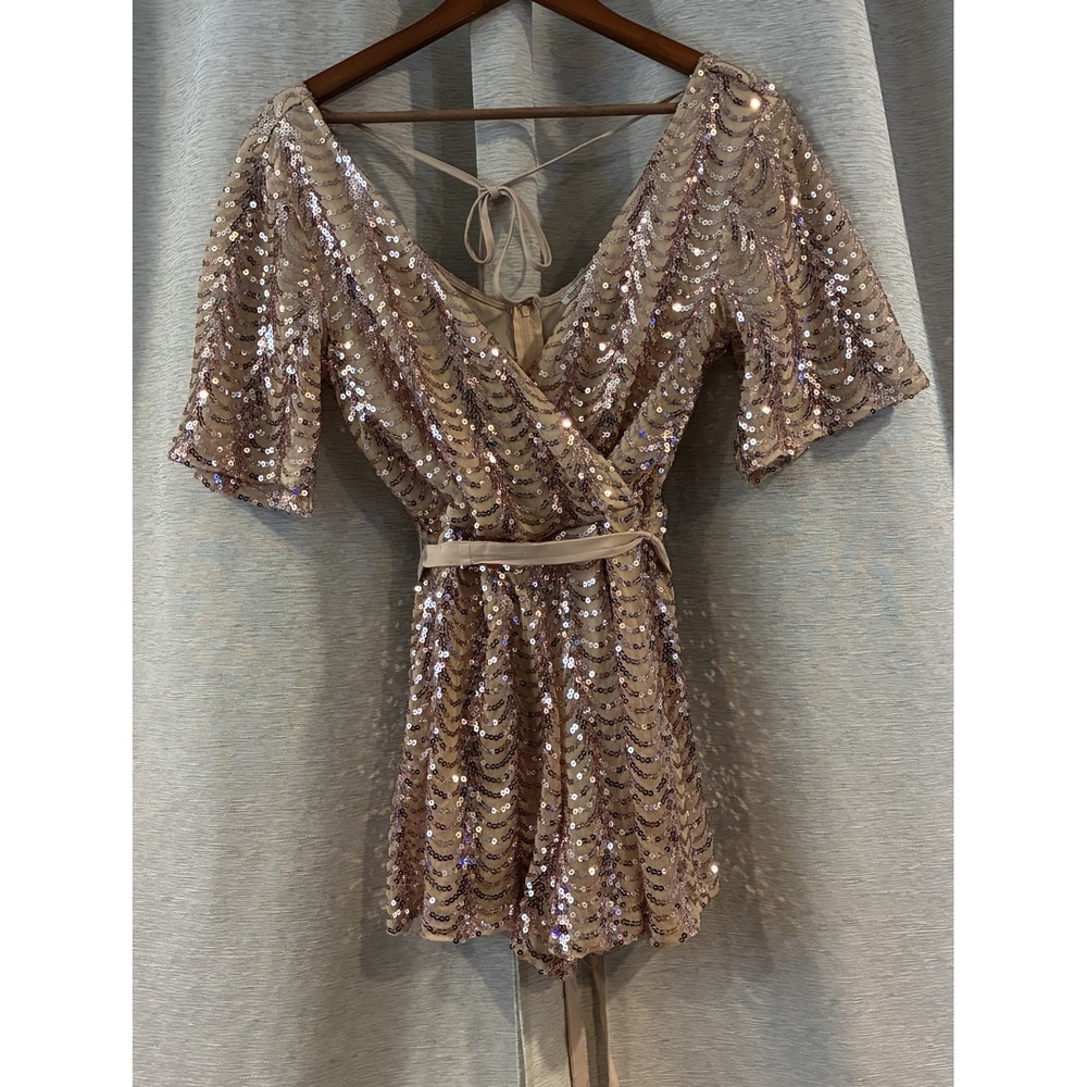 Vintage Charlotte Russe Sparkle‎ Romper Rose Gold Festival Size XS